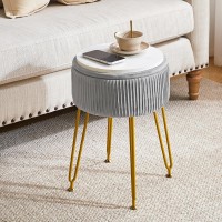 Ibuyke Velvet Storage Footrest Stool Ottoman Makeup Vanity Stool Side Table With Golden Steel Legs Removable Cover Coffee Tabl