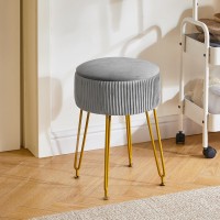 Ibuyke Velvet Storage Footrest Stool Ottoman Makeup Vanity Stool Side Table With Golden Steel Legs Removable Cover Coffee Tabl