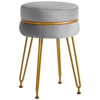 Ibuyke Modern Velvet Round Footstool Ottoman Vanity Chair For Makeup Room Vanity Stool Foot Rest With Gold Legs Modern Accent