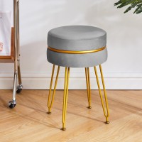 Ibuyke Modern Velvet Round Footstool Ottoman Vanity Chair For Makeup Room Vanity Stool Foot Rest With Gold Legs Modern Accent