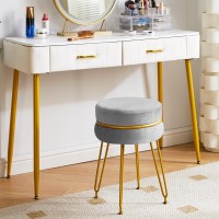 Ibuyke Modern Velvet Round Footstool Ottoman Vanity Chair For Makeup Room Vanity Stool Foot Rest With Gold Legs Modern Accent