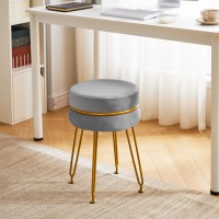 Ibuyke Modern Velvet Round Footstool Ottoman Vanity Chair For Makeup Room Vanity Stool Foot Rest With Gold Legs Modern Accent