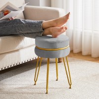 Ibuyke Modern Velvet Round Footstool Ottoman Vanity Chair For Makeup Room Vanity Stool Foot Rest With Gold Legs Modern Accent