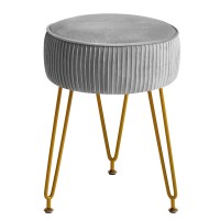 Ibuyke Velvet Round Footrest Stool Ottoman Makeup Vanity Stool Side Table Velvet Dressing Table Seat Pouf Couch Stool Golden