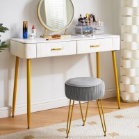 Ibuyke Velvet Round Footrest Stool Ottoman Makeup Vanity Stool Side Table Velvet Dressing Table Seat Pouf Couch Stool Golden