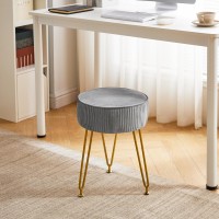 Ibuyke Velvet Round Footrest Stool Ottoman Makeup Vanity Stool Side Table Velvet Dressing Table Seat Pouf Couch Stool Golden