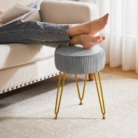 Ibuyke Velvet Round Footrest Stool Ottoman Makeup Vanity Stool Side Table Velvet Dressing Table Seat Pouf Couch Stool Golden