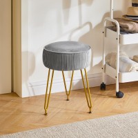 Ibuyke Velvet Round Footrest Stool Ottoman Makeup Vanity Stool Side Table Velvet Dressing Table Seat Pouf Couch Stool Golden