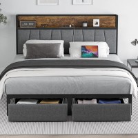 Cikunasi King Size Bed Frame With Headboard And Storage King Size Platform Bed Frame With Drawers Storage Chargin Station Led L