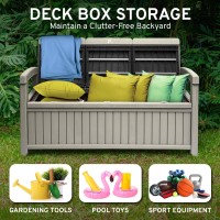 Econohome 3 Seat Outdoor Storage Bench With Rain Cover - 90 Gallon Capacity - Weatherproof Resin Bench For Patio  Porch  Garden  Yard  Pool Area - Furniture For Pool Accessories  Gardening Tools