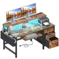 Lufeiya Computer Desk With File Drawers Cabinet 47 Inch Home Office Desks With Keyboard Tray Gaming Desk With Led Lights And P