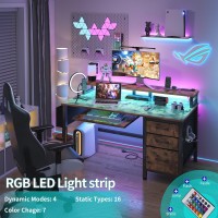 Lufeiya Computer Desk With File Drawers Cabinet 47 Inch Home Office Desks With Keyboard Tray Gaming Desk With Led Lights And P