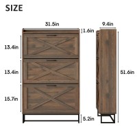 Maupvit Shoe Storage Cabinet With 3 Flip Drawers Freestanding Organizer With Metal Legs For Entryway Narrow Shoe Rack Cabinet