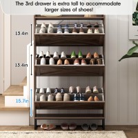 Maupvit Shoe Storage Cabinet With 3 Flip Drawers Freestanding Organizer With Metal Legs For Entryway Narrow Shoe Rack Cabinet