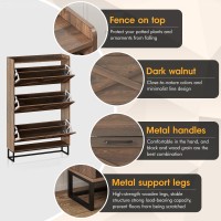 Maupvit Shoe Storage Cabinet With 3 Flip Drawers Freestanding Organizer With Metal Legs For Entryway Narrow Shoe Rack Cabinet