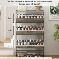 Maupvit Shoe Storage Cabinet With 3 Flip Drawers Freestanding Organizer With Metal Legs For Entryway Narrow Shoe Rack Cabinet