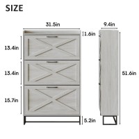 Maupvit Shoe Storage Cabinet With 3 Flip Drawers Freestanding Organizer With Metal Legs For Entryway Narrow Shoe Rack Cabinet