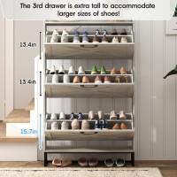 Maupvit Shoe Storage Cabinet With 3 Flip Drawers Freestanding Organizer With Metal Legs For Entryway Narrow Shoe Rack Cabinet