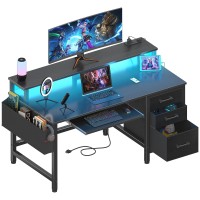 Lufeiya Gaming Desk With Led Lights And Power Outlets 47 Inch Home Office Desks With Keyboard Tray Computer Desk With File Dra