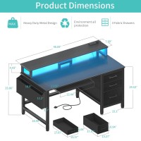 Lufeiya Gaming Desk With Led Lights And Power Outlets 47 Inch Home Office Desks With Keyboard Tray Computer Desk With File Dra