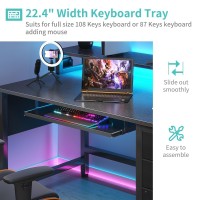 Lufeiya Gaming Desk With Led Lights And Power Outlets 47 Inch Home Office Desks With Keyboard Tray Computer Desk With File Dra