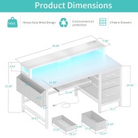 Lufeiya White Computer Desk With File Drawers Cabinet 47 Inch Home Office Desks With Keyboard Tray Gaming Desk With Led Lights