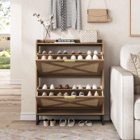 Maupvit Shoe Storage Cabinet With 2 Rattan Flip Drawers Freestanding Organizer With Metal Legs For Entryway Narrow Shoe Rack C