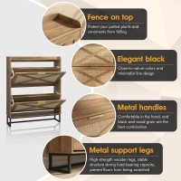 Maupvit Shoe Storage Cabinet With 2 Rattan Flip Drawers Freestanding Organizer With Metal Legs For Entryway Narrow Shoe Rack C