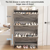 Maupvit Shoe Storage Cabinet With 3 Flip Drawers Freestanding Organizer With Metal Legs For Entryway Narrow Shoe Rack Cabinet