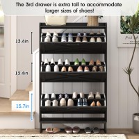 Maupvit Shoe Storage Cabinet With 3 Flip Drawers Freestanding Organizer With Metal Legs For Entryway Narrow Shoe Rack Cabinet