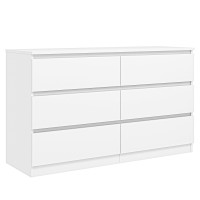 Vibe Dine White Dresser 6 Drawer Modern Double Dresser For Bedroom Wood Chest Of Drawers With Wide Storage For Living Room