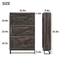 Maupvit Shoe Storage Cabinet With 3 Flip Drawers Freestanding Organizer With Metal Legs For Entryway Narrow Shoe Rack Cabinet