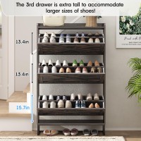 Maupvit Shoe Storage Cabinet With 3 Flip Drawers Freestanding Organizer With Metal Legs For Entryway Narrow Shoe Rack Cabinet