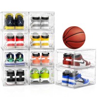 Mitees 10 Pack Xx Large Thicken Sturdy Hard Plastic Clear Stackable Shoe Storage Boxes For Size 12 Sneaker Shoe Rack Containers