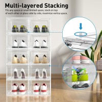 Mitees 10 Pack Xx Large Thicken Sturdy Hard Plastic Clear Stackable Shoe Storage Boxes For Size 12 Sneaker Shoe Rack Containers