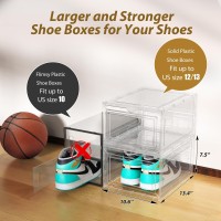 Mitees 10 Pack Xx Large Thicken Sturdy Hard Plastic Clear Stackable Shoe Storage Boxes For Size 12 Sneaker Shoe Rack Containers