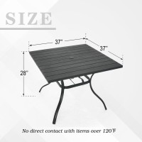 Virvla Patio Dining Square Table Outdoor Plastic Table Top With Umbrella Hole 37 X 37 X 28 Dark Black