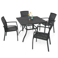 Virvla Patio Dining Square Table Outdoor Plastic Table Top With Umbrella Hole 37 X 37 X 28 Dark Black