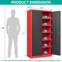 Garage Storage Cabinet With 5 Adjustable Shelves Metal Storage Cabinet With Lock Red Black Metal Cabinet With Locking Doors Stee