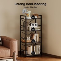 Homeiju Black Bookshelf 4 Tier Small Bookcase Black Metal Small Bookcase Book Shelf Organization And Storage For Living Room