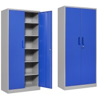 Metal Cabinet With 5 Adjustable Shelves Garage Storage Cabinet With Lock Gray Blue Metal Storage Cabinet With Locking Doors Stee