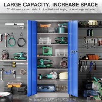 Metal Cabinet With 5 Adjustable Shelves Garage Storage Cabinet With Lock Gray Blue Metal Storage Cabinet With Locking Doors Stee