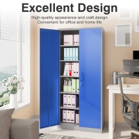 Metal Cabinet With 5 Adjustable Shelves Garage Storage Cabinet With Lock Gray Blue Metal Storage Cabinet With Locking Doors Stee