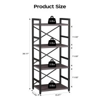 Homeiju Grey Bookshelf 4 Tier Small Bookcase Grey Metal Small Bookcase For Cdmoviebook Book Shelf Organization And Storage