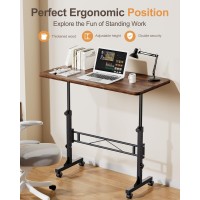 Small Standing Desk Adjustable Height Mobile Stand Up Desk With Wheels 32 Inch Portable Rolling Desk Small Computer Desk Port