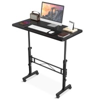 Small Standing Desk Adjustable Height Mobile Stand Up Desk With Wheels 32 Inch Portable Rolling Desk Small Computer Desk Port