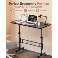 Small Standing Desk Adjustable Height Mobile Stand Up Desk With Wheels 32 Inch Portable Rolling Desk Small Computer Desk Port