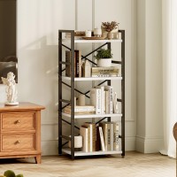 Homeiju White Bookshelf 4 Tier Small Bookcase White Metal Small Bookcase For Cdmoviebook Book Shelf Organization And Storag