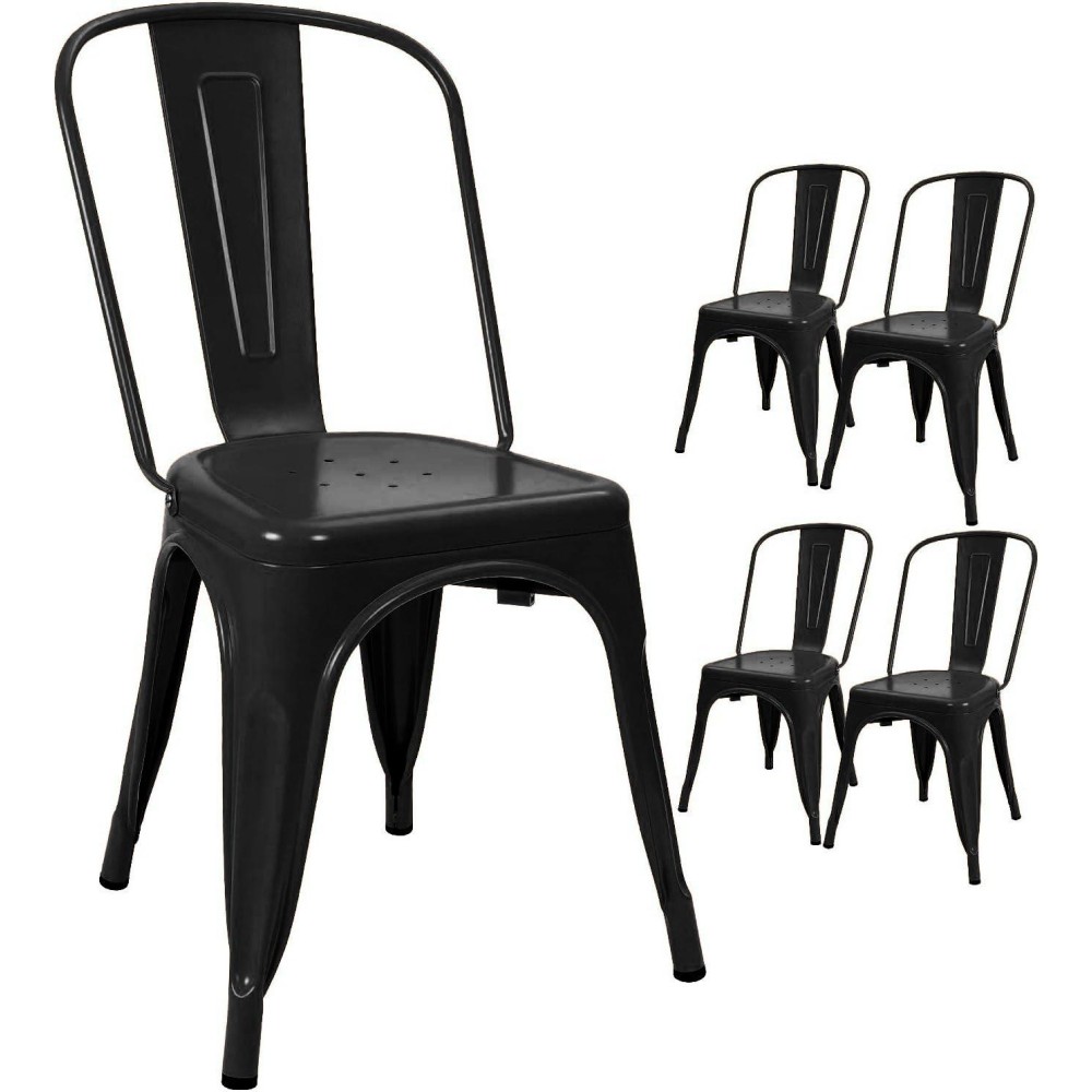 Devoko Metal Indooroutdoor Chairs Distressed Style Kitchen Dining Chairs Stackable Side Chairs With Back Set Of 4 Black