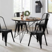 Devoko Metal Indooroutdoor Chairs Distressed Style Kitchen Dining Chairs Stackable Side Chairs With Back Set Of 4 Black